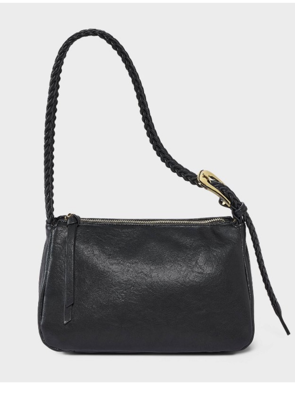 Universal Thread 🖤 Black Faux Leather Shoulder Bag with Braided Strap NWT
